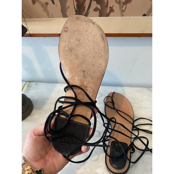 Stuart Weitzman Nieta Shoes Womens Size 8.5 Tan Black Lace Up Flat Leather Sanda - Picture 6 of 6